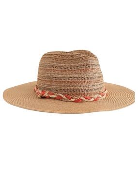 New David and Young Tan Orange/Cream Braid Accent Panama Sun Hat